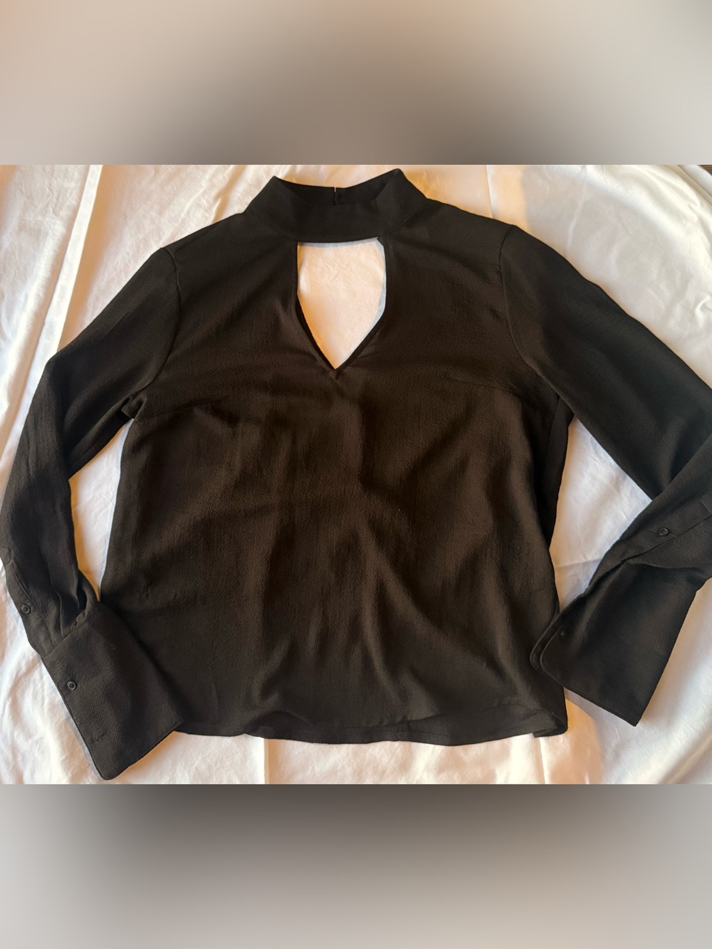 H&M Black Long-Sleeve Top with Keyhole Neck